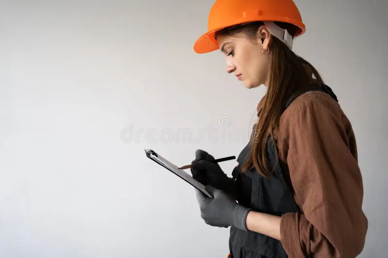 Civil engineer reviewing quality checklist on construction site