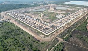 Tailings storage facility dam wall aerial construction mining