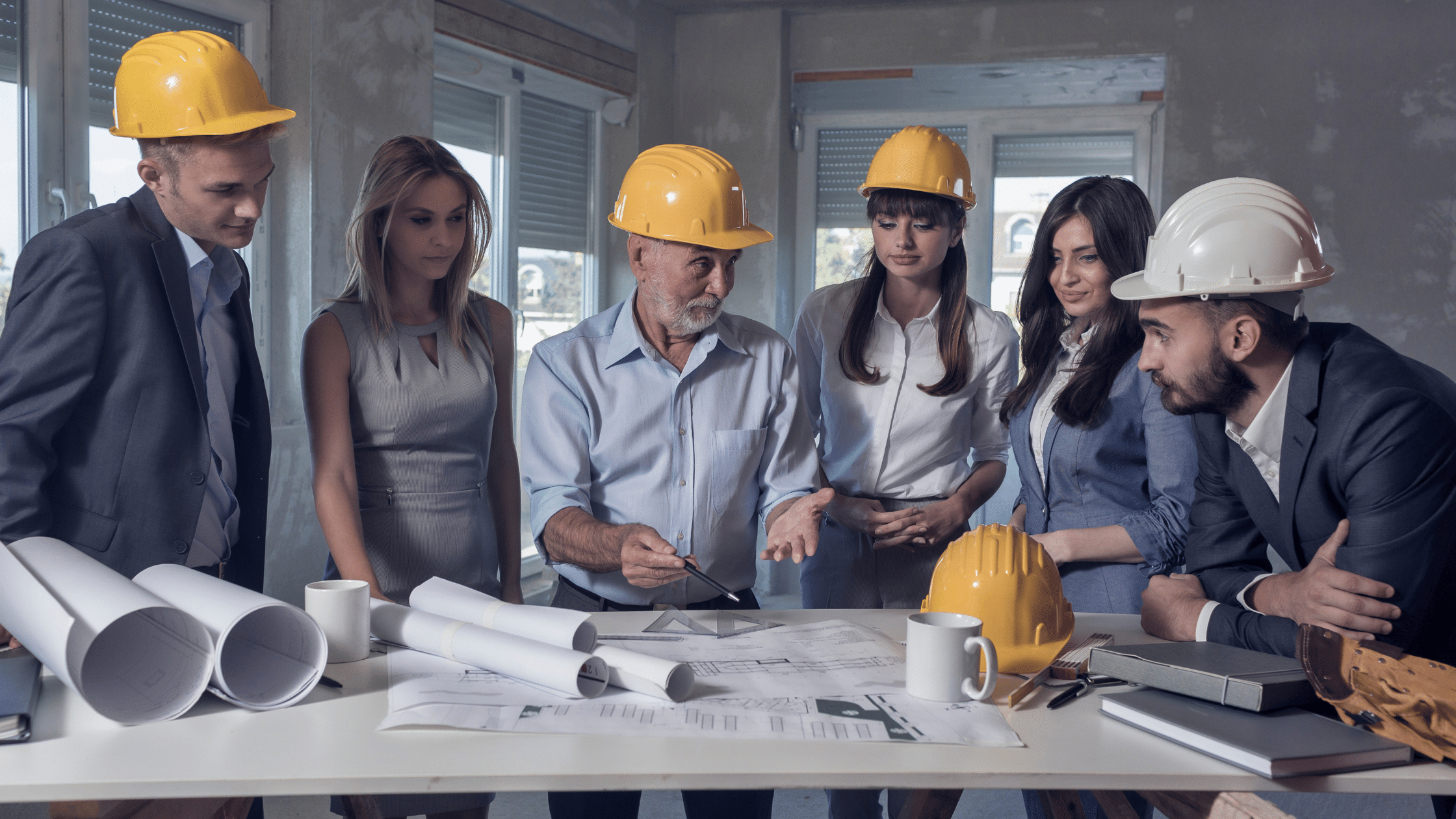 Subcontractor team toolbox meeting construction site morning